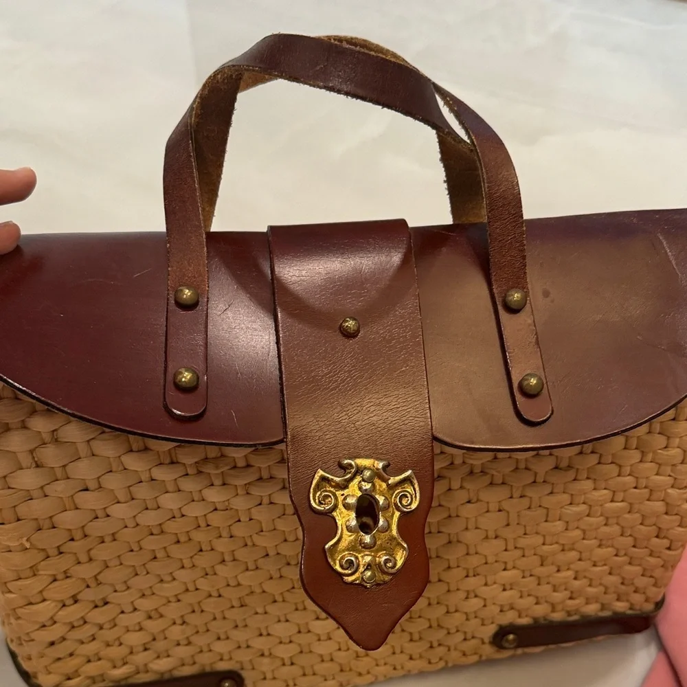 Cappelli Straworld Brown Leather and Tan Woven Briefcase